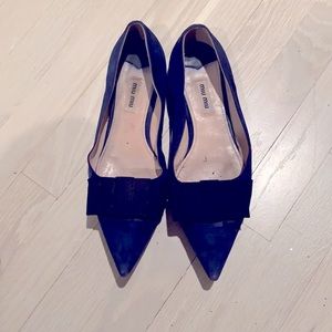 miu miu flat shoes navy blue with black bow size 9